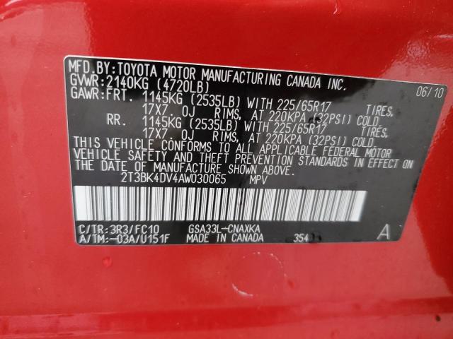Photo 14 from auction – 2010 TOYOTA RAV4 with VIN 2T3BK4DV4AW030065
