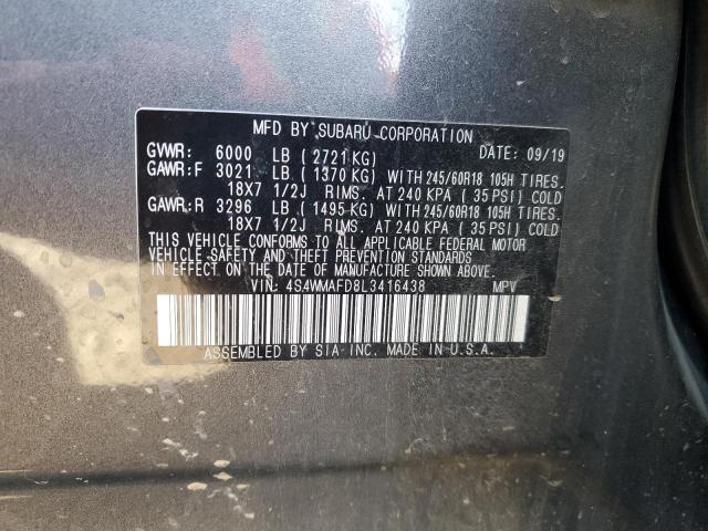 Photo 14 from auction – 2020 SUBARU ASCENT PRE with VIN 4S4WMAFD8L3416438