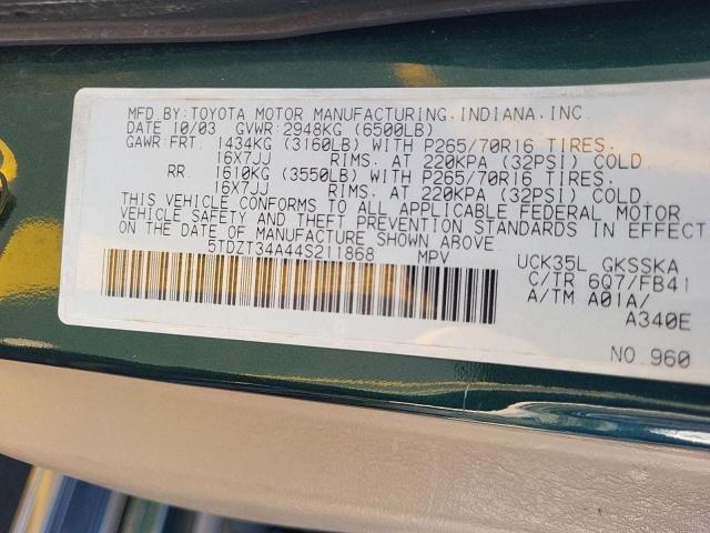 Photo 10 from auction – 2004 TOYOTA SEQUOIA SR with VIN 5TDZT34A44S211868