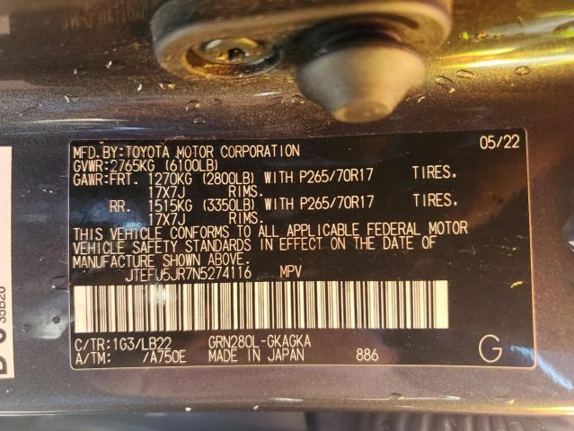 Photo 14 from auction – 2022 TOYOTA 4RUNNER SR with VIN JTEFU5JR7N5274116