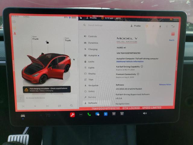 Photo 9 from auction – 2023 TESLA MODEL Y with VIN 7SAYGDEF6PF802781
