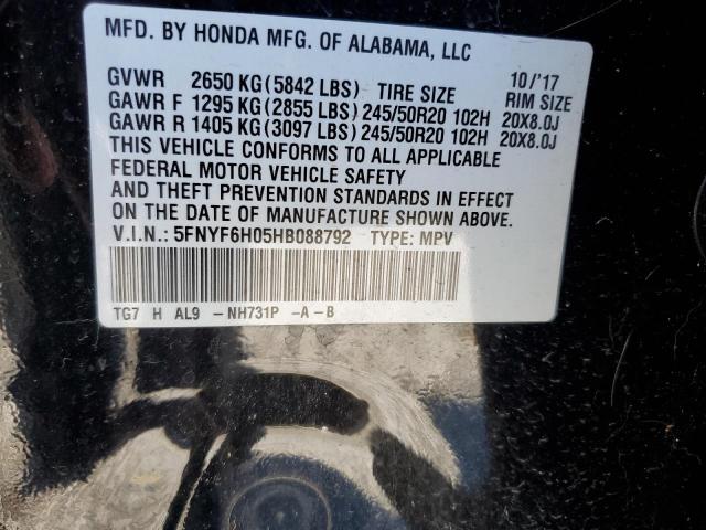 Photo 14 from auction – 2017 HONDA PILOT ELIT with VIN 5FNYF6H05HB088792