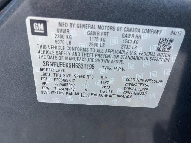 Photo 10 from auction – 2017 CHEVROLET EQUINOX LT with VIN 2GNFLFEK5H6331195