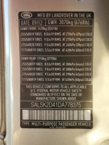 Photo 14 from auction – 2013 LAND ROVER RANGE ROVE with VIN SALSK2D41DA778375