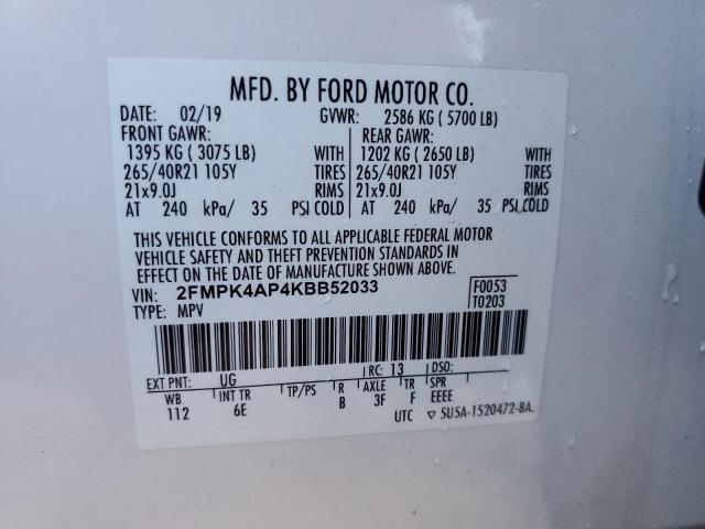 Photo 14 from auction – 2019 FORD EDGE ST with VIN 2FMPK4AP4KBB52033