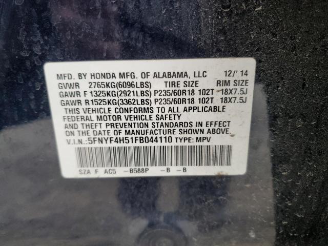 Photo 14 from auction – 2015 HONDA PILOT EXL with VIN 5FNYF4H51FB044110