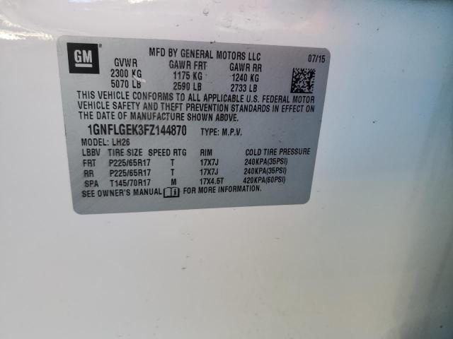 Photo 14 from auction – 2015 CHEVROLET EQUINOX LT with VIN 1GNFLGEK3FZ144870