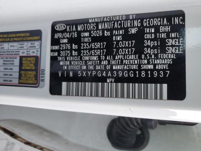 Photo 14 from auction – 2016 KIA SORENTO LX with VIN 5XYPG4A39GG181937