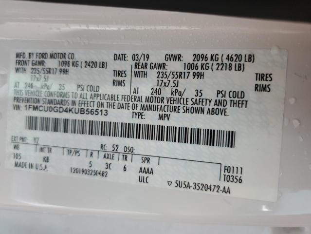 Photo 14 from auction – 2019 FORD ESCAPE SE with VIN 1FMCU0GD4KUB56513