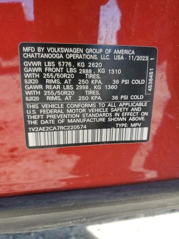 Photo 14 from auction – 2024 VOLKSWAGEN ATLAS CROS with VIN 1V2AE2CA7RC220574