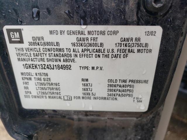 Zdjęcie 14 z aukcji – 2003 GMC YUKON z VIN 1GKEK13Z43J184992
