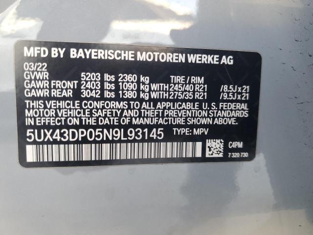 Photo 14 from auction – 2022 BMW X3 SDRIVE3 with VIN 5UX43DP05N9L93145
