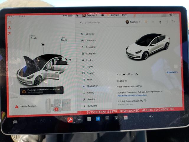 Photo 9 from auction – 2022 TESLA MODEL 3 with VIN 5YJ3E1EA6NF153870