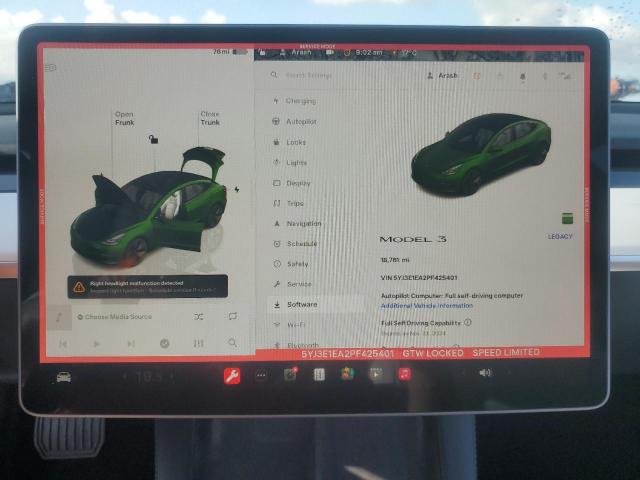 Photo 9 from auction – 2023 TESLA MODEL 3 with VIN 5YJ3E1EA2PF425401