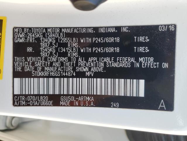 Photo 14 from auction – 2016 TOYOTA HIGHLANDER with VIN 5TDKKRFH6GS144874
