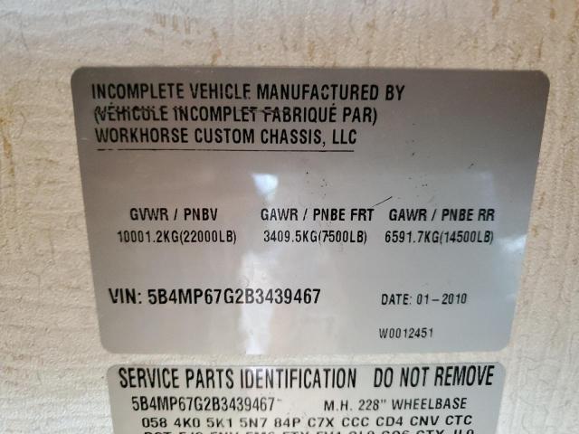 Photo 10 from auction – 2010 FTWD MOTORHOME with VIN 5B4MP67G2B3439467