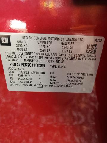 Photo 14 from auction – 2012 CHEVROLET EQUINOX LT with VIN 2GNALPEK2C1309399