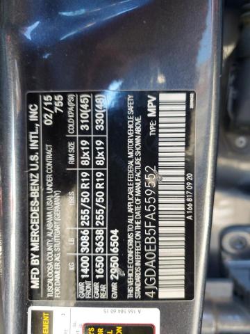 Photo 14 from auction – 2015 MERCEDES-BENZ ML 250 BLU with VIN 4JGDA0EB5FA559552