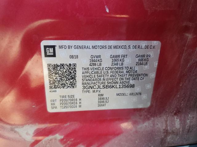 Photo 14 from auction – 2019 CHEVROLET TRAX 1LT with VIN 3GNCJLSB6KL135698