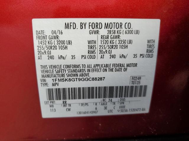 Photo 14 from auction – 2016 FORD EXPLORER S with VIN 1FM5K8GT9GGC88287