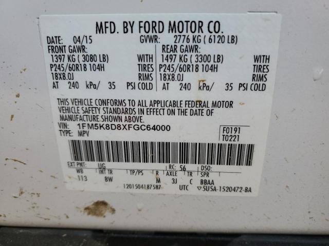 Photo 14 from auction – 2015 FORD EXPLORER X with VIN 1FM5K8D8XFGC64000