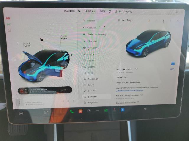 Photo 9 from auction – 2021 TESLA MODEL Y with VIN 5YJYGDED5MF113998
