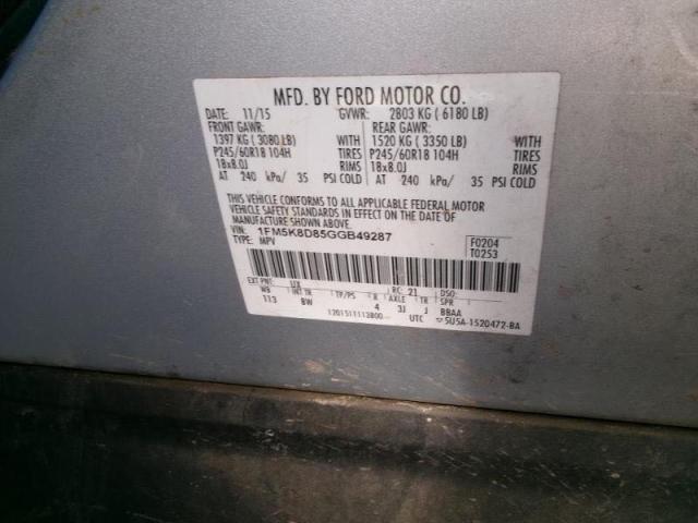 Photo 10 from auction – 2016 FORD EXPLORER X with VIN 1FM5K8D85GGB49287