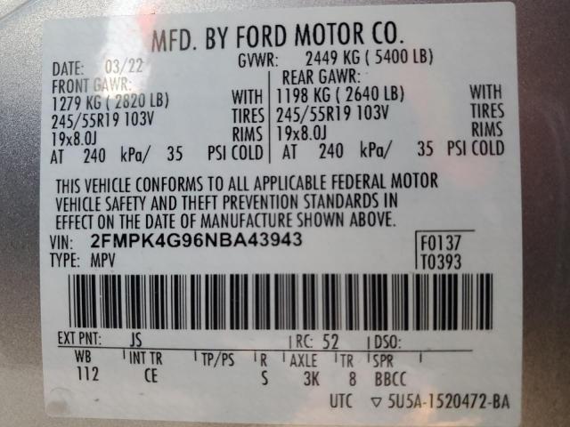 Photo 14 from auction – 2022 FORD EDGE SE with VIN 2FMPK4G96NBA43943