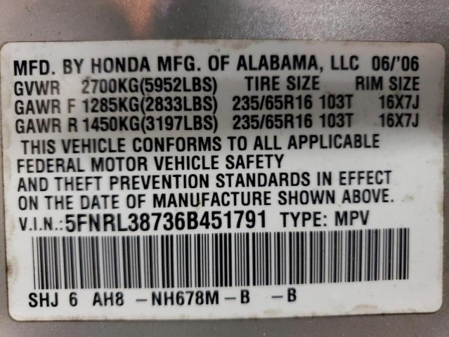 Photo 14 from auction – 2006 HONDA ODYSSEY EX with VIN 5FNRL38736B451791