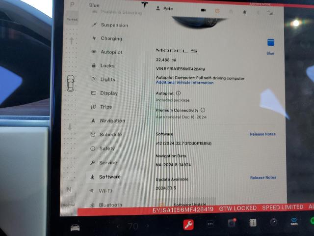 Photo 9 from auction – 2021 TESLA MODEL S with VIN 5YJSA1E56MF428419