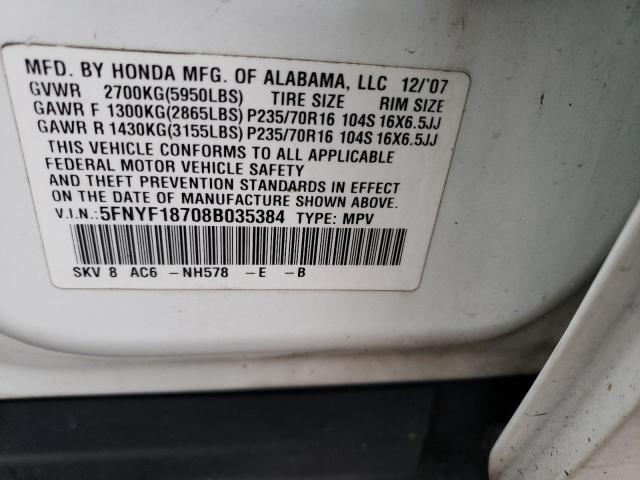 Photo 14 from auction – 2008 HONDA PILOT EXL with VIN 5FNYF18708B035384