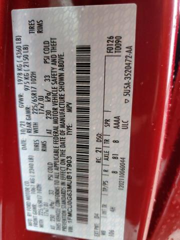 Photo 14 from auction – 2021 FORD ESCAPE SE with VIN 1FMCU0G63MUB17903