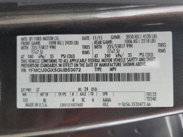 Photo 14 from auction – 2016 FORD ESCAPE SE with VIN 1FMCU0GX5GUB53072