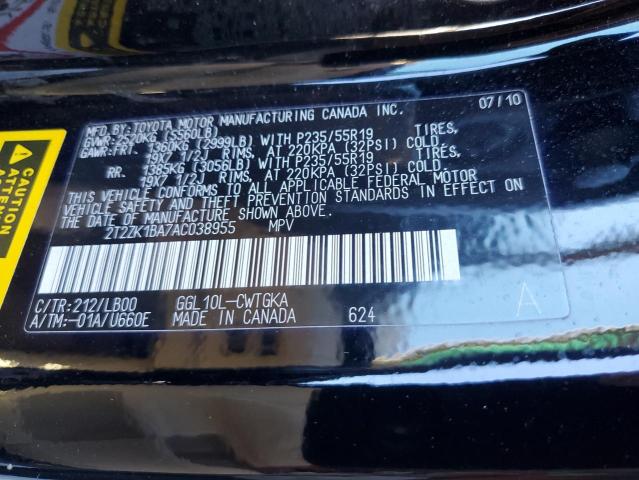 Photo 14 from auction – 2010 LEXUS RX 350 with VIN 2T2ZK1BA7AC038955