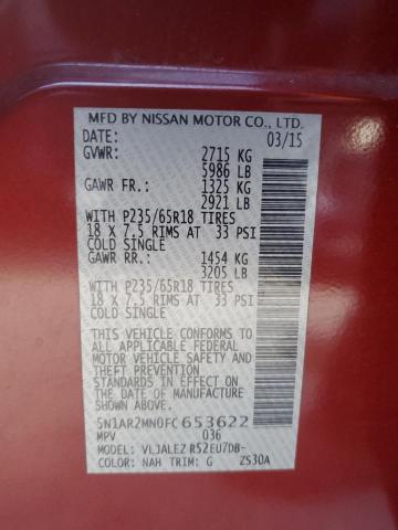 Photo 14 from auction – 2015 NISSAN PATHFINDER with VIN 5N1AR2MN0FC653622