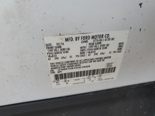 Photo 14 from auction – 2016 FORD EXPLORER X with VIN 1FM5K7D81GGC34329