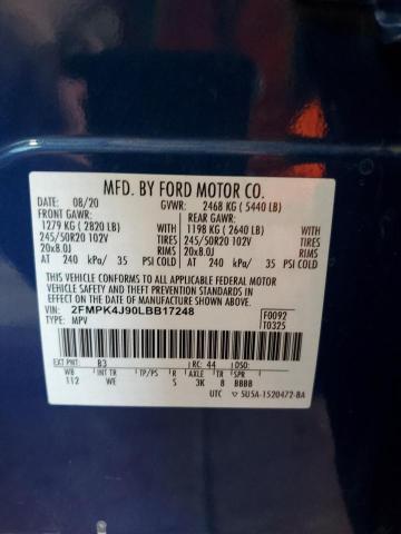 Photo 14 from auction – 2020 FORD EDGE SEL with VIN 2FMPK4J90LBB17248