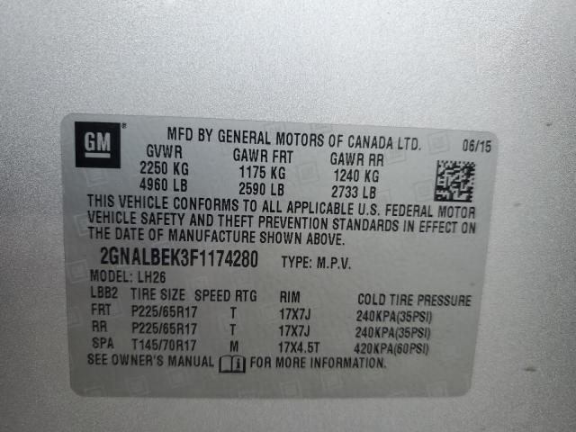 Photo 14 from auction – 2015 CHEVROLET EQUINOX LT with VIN 2GNALBEK3F1174280