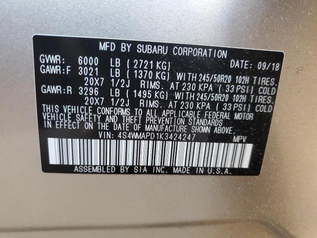 Photo 14 from auction – 2019 SUBARU ASCENT LIM with VIN 4S4WMAPD1K3424247