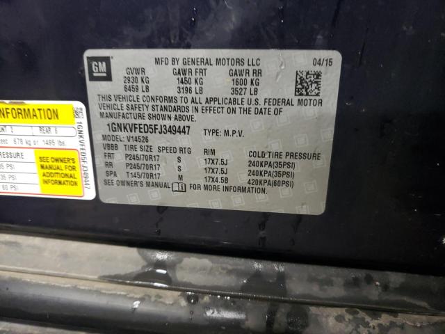 Photo 14 from auction – 2015 CHEVROLET TRAVERSE L with VIN 1GNKVFED5FJ349447