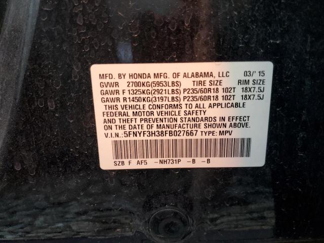 Photo 14 from auction – 2015 HONDA PILOT SE with VIN 5FNYF3H38FB027667