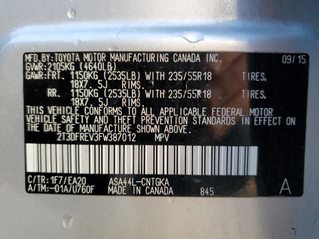 Photo 14 from auction – 2015 TOYOTA RAV4 LIMIT with VIN 2T3DFREV3FW387012