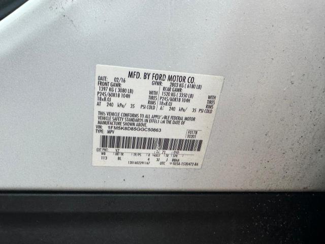 Photo 10 from auction – 2016 FORD EXPLORER X with VIN 1FM5K8D85GGC50863