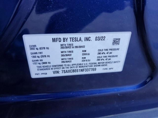 Photo 14 from auction – 2022 TESLA MODEL X with VIN 7SAXCBE61NF337769