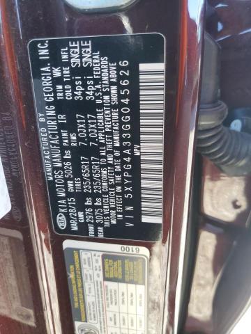 Photo 14 from auction – 2016 KIA SORENTO LX with VIN 5XYPG4A33GG045626