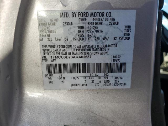 Photo 14 from auction – 2010 FORD ESCAPE XLT with VIN 1FMCU0D73AKA02657