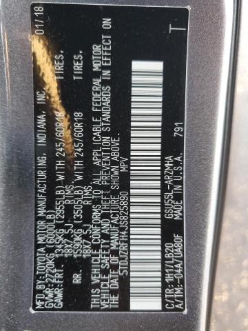 Foto 14 de la subasta – 2018 TOYOTA HIGHLANDER con VIN 5TDJZRFH4JS825890