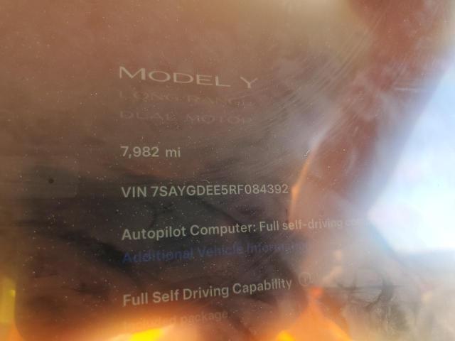 Photo 9 from auction – 2024 TESLA MODEL Y with VIN 7SAYGDEE5RF084392