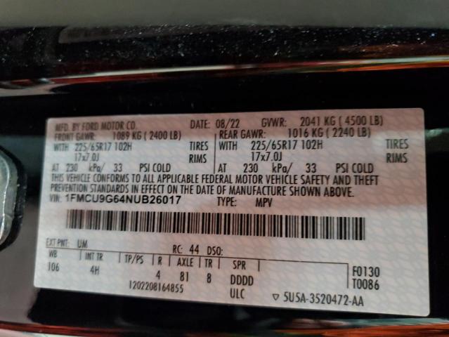 Photo 14 from auction – 2022 FORD ESCAPE SE with VIN 1FMCU9G64NUB26017