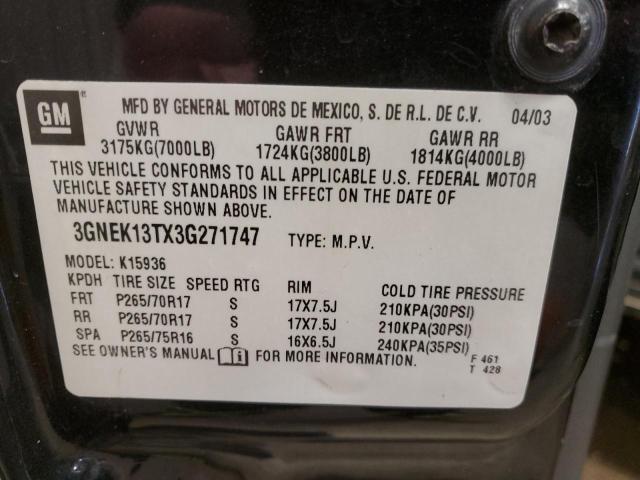 Photo 14 from auction – 2003 CHEVROLET AVALANCHE with VIN 3GNEK13TX3G271747